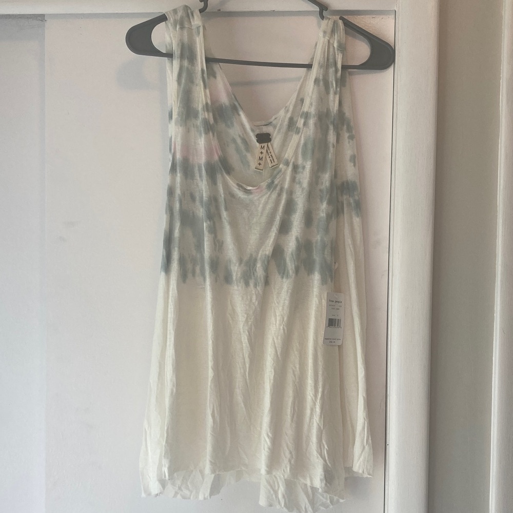 Free People Cream and Gray Tie-Dye Cape Tank Top